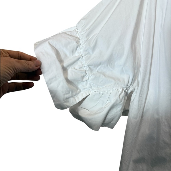 Uterque Women’s White Cotton Ruffle Normcore Top sz M - Picture 2 of 12
